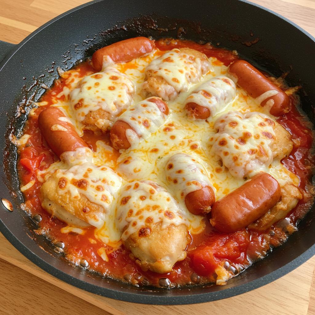 包丁いらず！鶏とウインナーのゴロゴロトマトチーズ