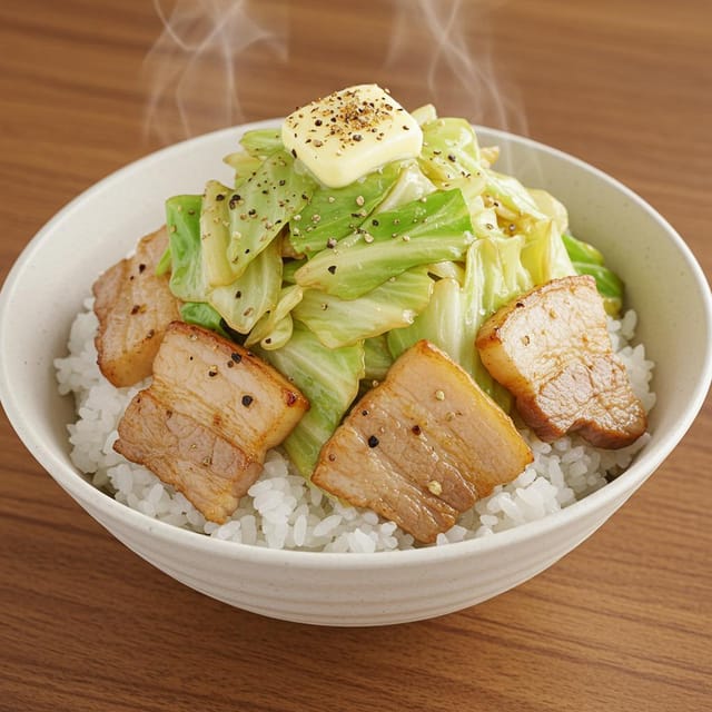 フライパンだけ！豚バラキャベツの旨塩バター丼
